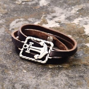 Leather Anchor Wrap Bracelet